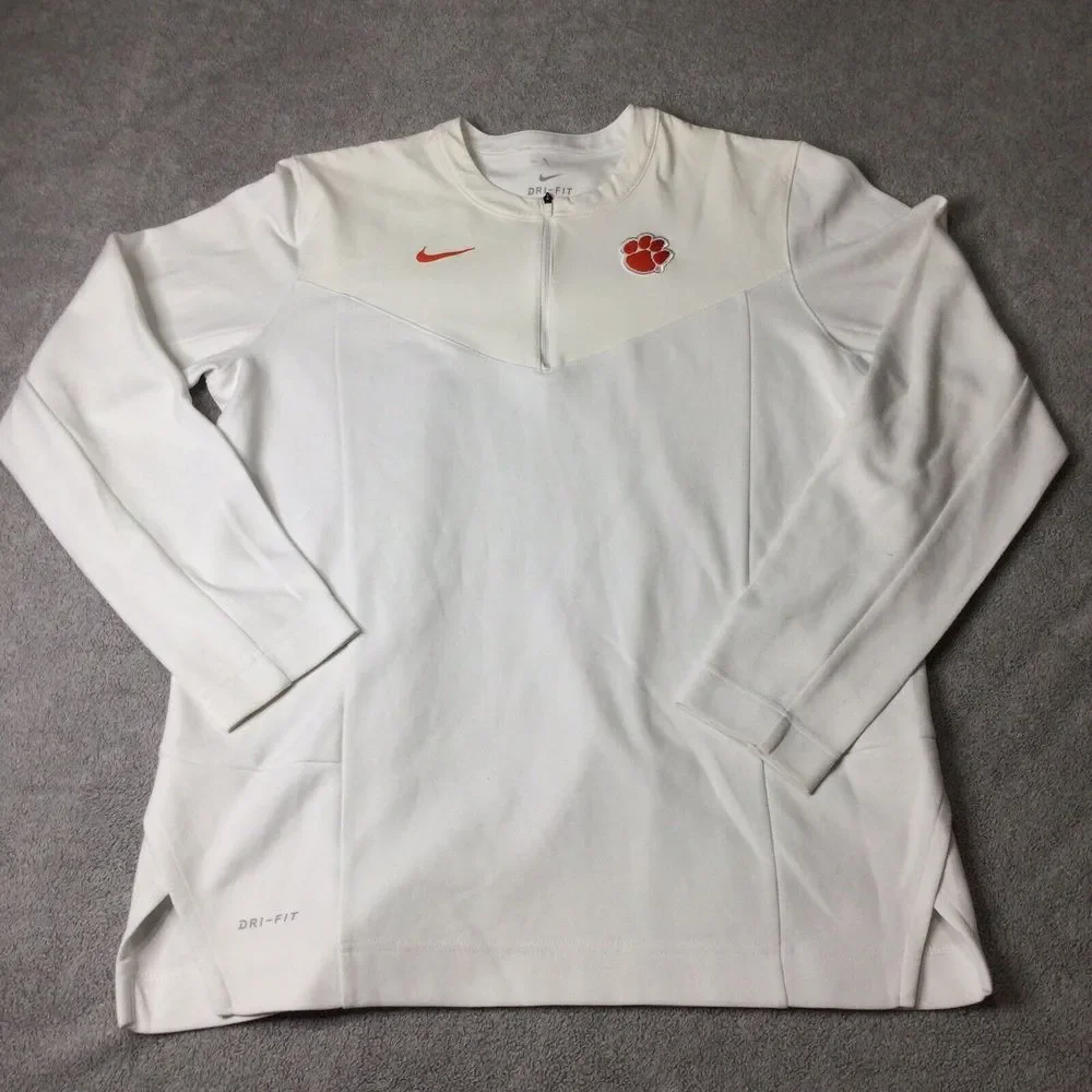 Nike Dri-Fit Clemson Tigers White 1/4 Zip M Men's Fitness Golf Training Pullover